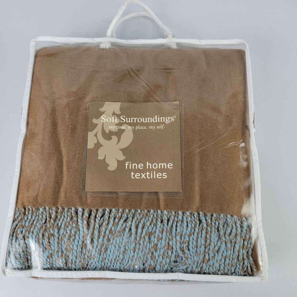 Soft Surroundings Silk Fleece Throw Women OS Blue Chocolate NEW Reversible